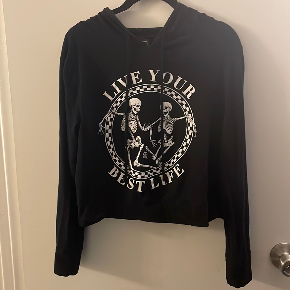 Cropped Live Your Best Life Skeleton Hoodie Top